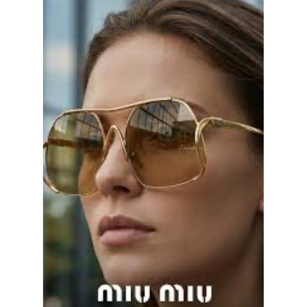 Miu Miu SMU A55 Gold Oversized Aviator Sunglasses Yellow Lens Made in Italy